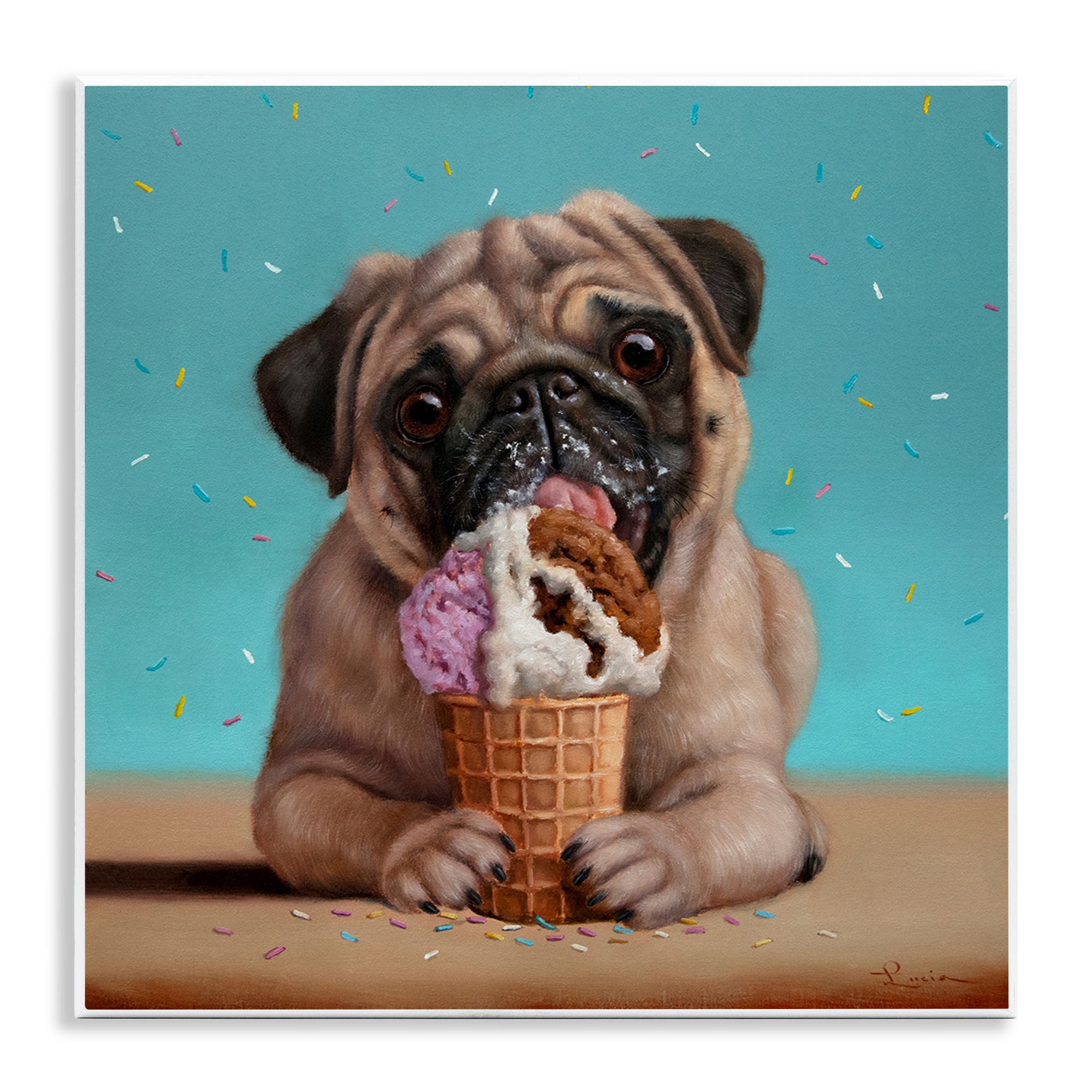 Neapawlitan Ice Cream & Dog Wall Plaque Art, design by Lucia Heffernan