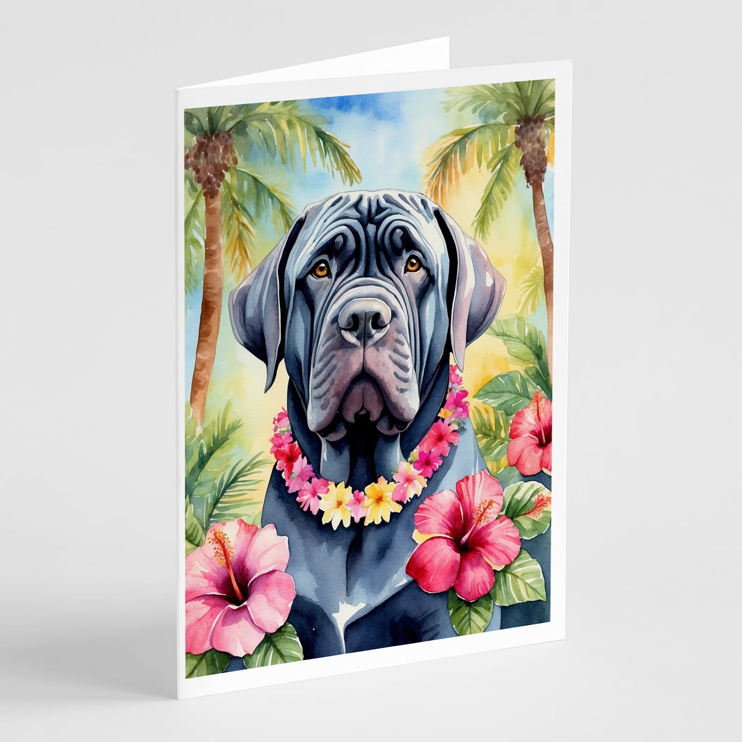 Neapolitan Mastiff Luau Greeting Cards Pack of 8 7 in x 5 in