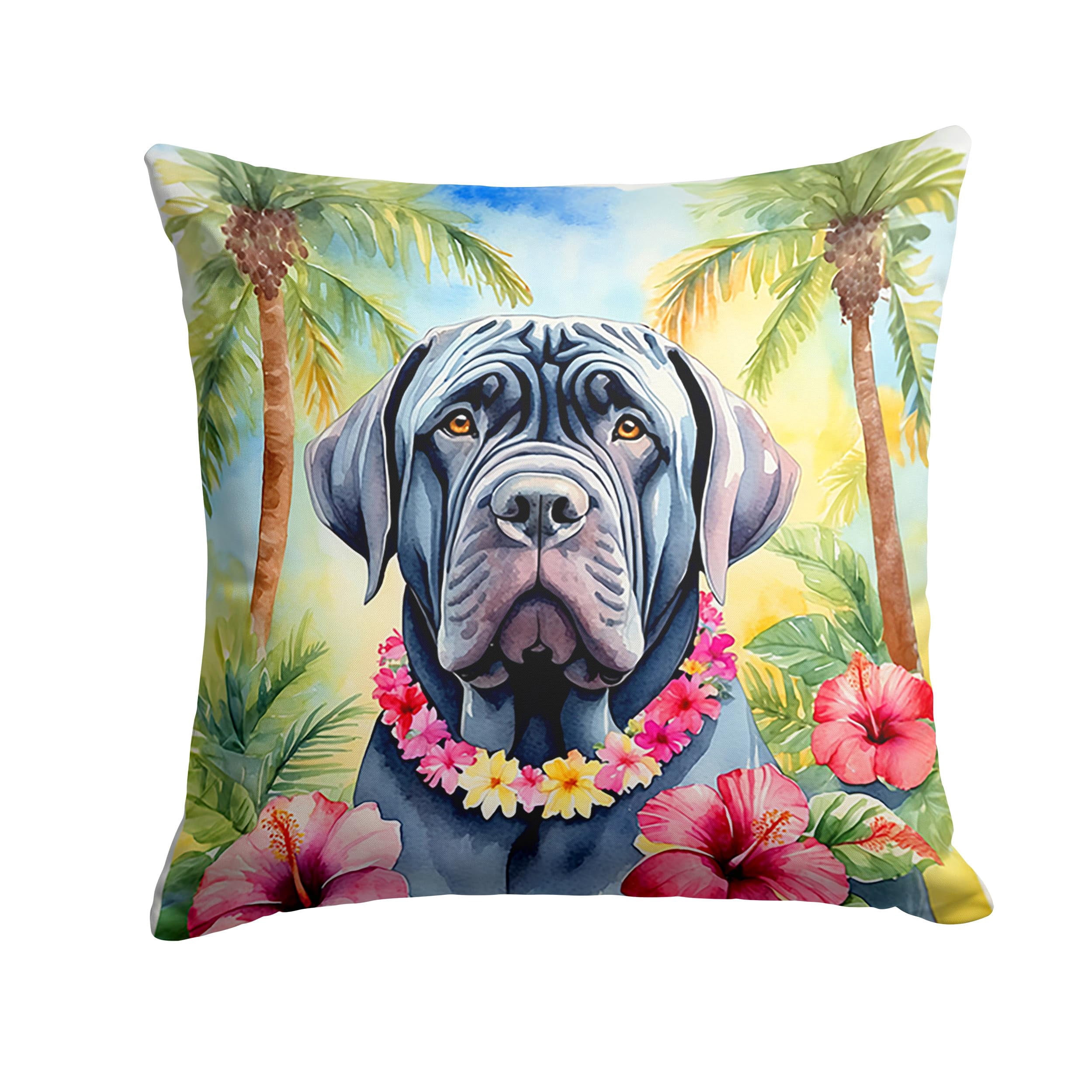 Neapolitan Mastiff Luau Throw Pillow 14 in x 14 in