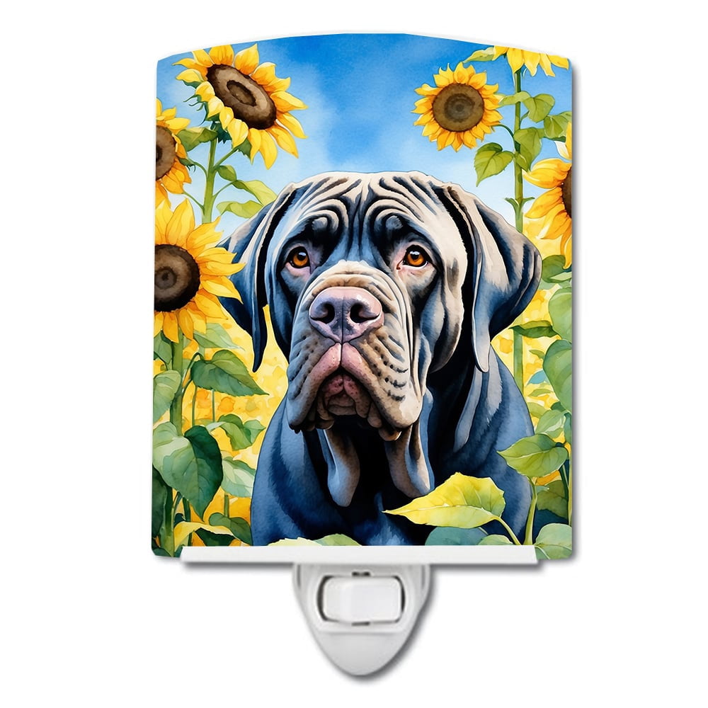 Neapolitan Mastiff in Sunflowers Ceramic Night Light 4 in x 6 in