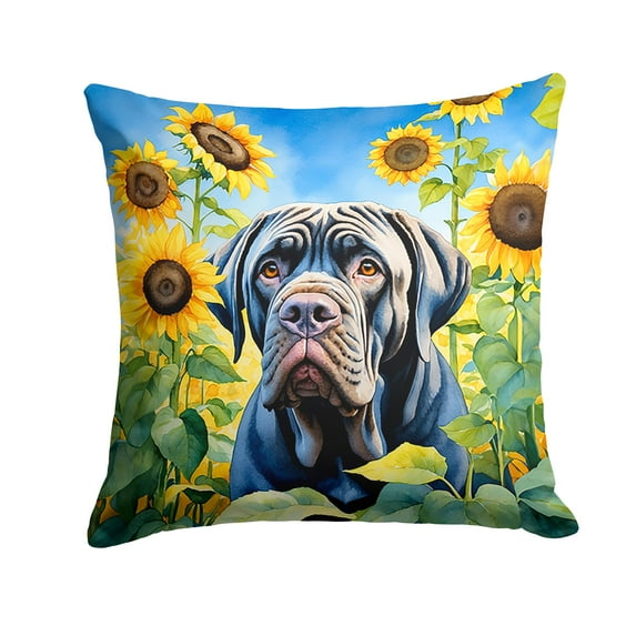 Neapolitan Mastiff in Sunflowers Throw Pillow 14 in x 14 in