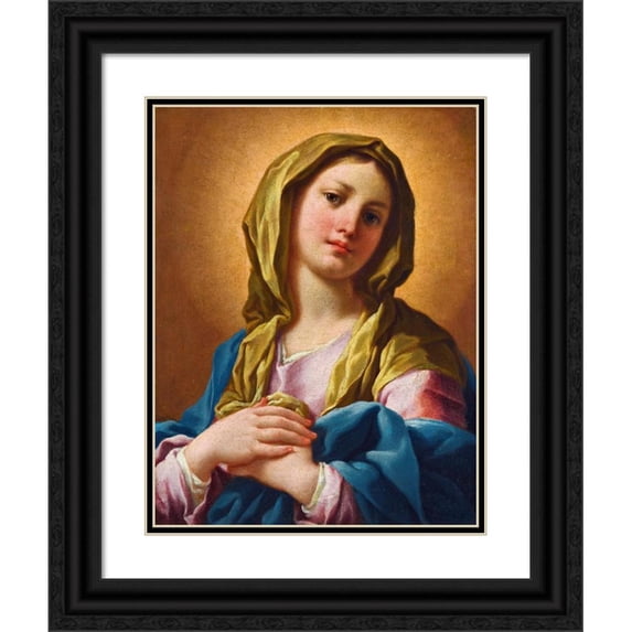 Neapolitan School 12x14 Black Ornate Wood Framed Double Matted Museum Art Print Titled: The Madonna (18th Century)