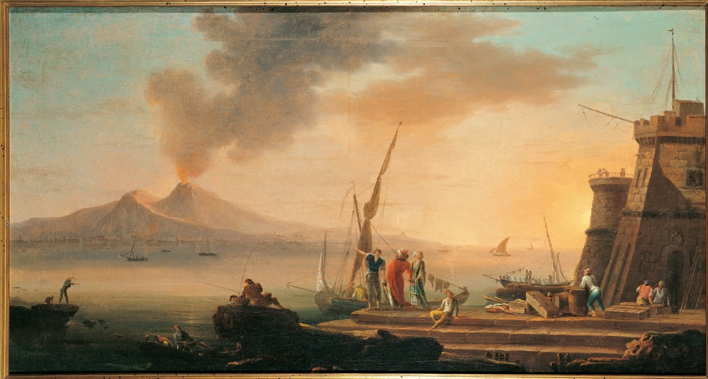 Neapolitan Seascape With Fortification And The Vesuvius Canvas Art -  (24 x 18)
