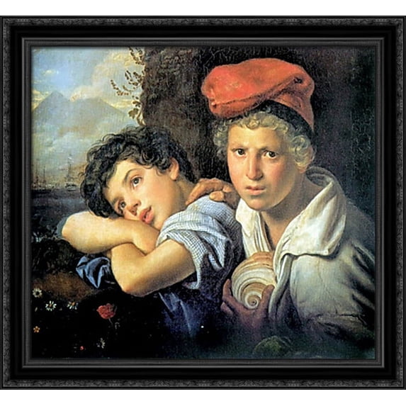 Neapolitan boys-fishermen 32x28 Large Black Ornate Wood Framed Canvas Art by Orest Kiprensky