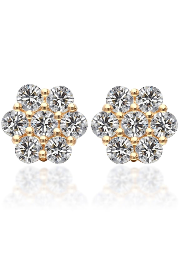 Near 1 Carat Ct VS Lab Grown Diamond Cluster Flower Stud 2 Earrings in 14K Yellow Gold Genuine Real Created for Women and Men Golds