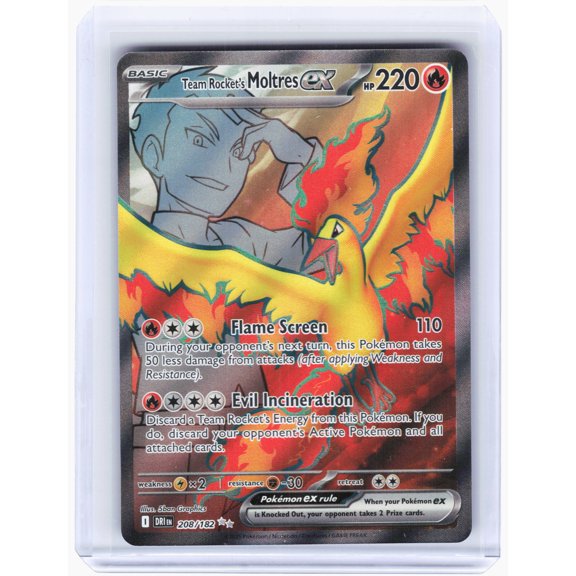 Near Mint 2025 Team Rocket's Moltres ex Holo Ultra Rare 208/182 English Pokmon Card