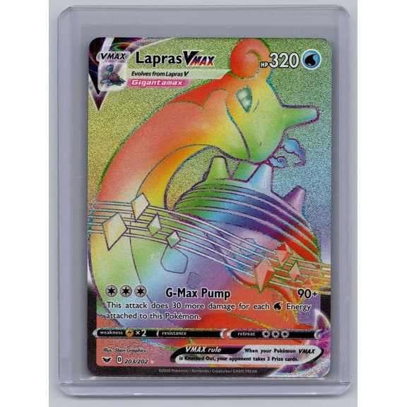 Near Mint Lapras VMAX Rainbow Rare 203/202 Pokemon Sword & Shield Trading Card