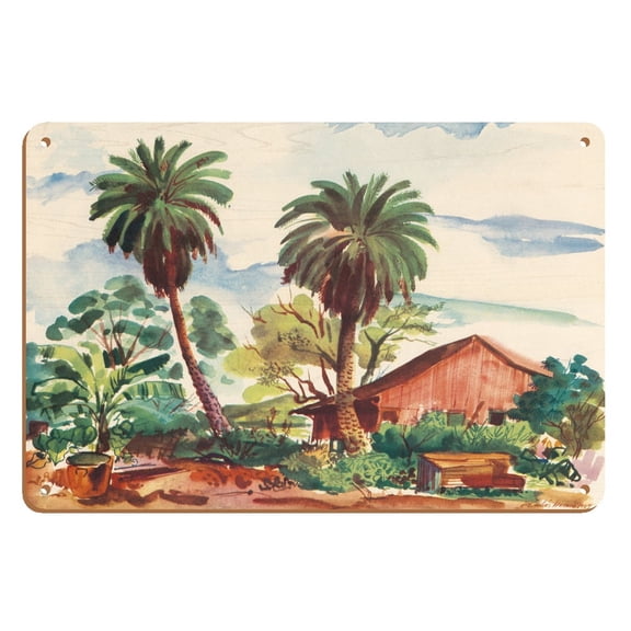 Near Moanalua Gardens Honolulu Hawaii - United Air Lines - Vintage Travel Poster by Joseph Fehér c.1948 - 8 x 12 inch Vintage Wood Art Sign