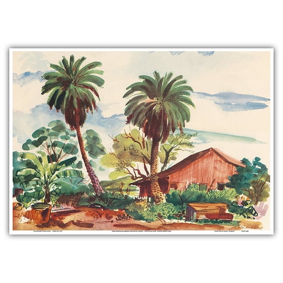 Near Moanalua Gardens Honolulu Hawaii - United Air Lines - Vintage Travel Poster by Joseph Fehér c.1948 - Master Art Print 10in x 14in