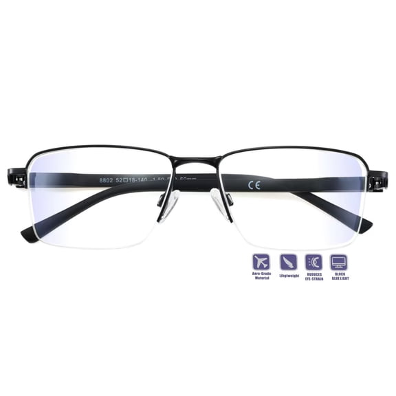 Near Sighted Glasses for Men Women,Half Nearsighted Distance Driving Myopia Eyeglasses,Black Near Sighted Far Vistion Farsighted Cheaters Computer Eye glass, Large Blue Light Blocker Nerd Frame -2.5