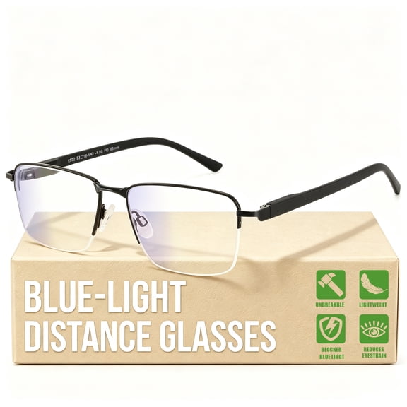 Near Sighted Glasses for Men Women,Half Nearsighted Distance Driving Myopia Eyeglasses,Black Near Sighted Far Vistion Farsighted Cheaters Computer Eye glass, Large Blue Light Blocker Nerd Frame -1.25