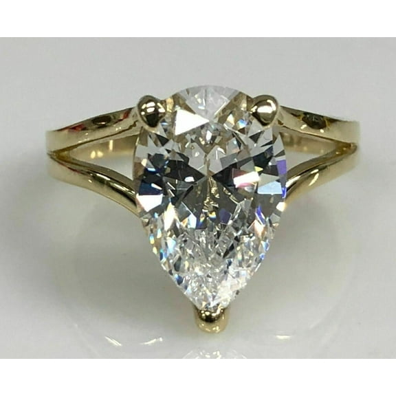 Near White Pear 3.05 Ct Lab-Created Diamond Wedding 14k Yellow Gold Over Ring