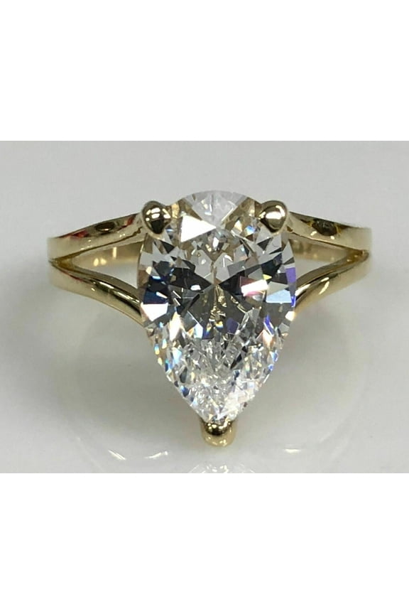 Near White Pear 3.05 Ct Lab-Created Diamond Wedding 14k Yellow Gold Over Ring