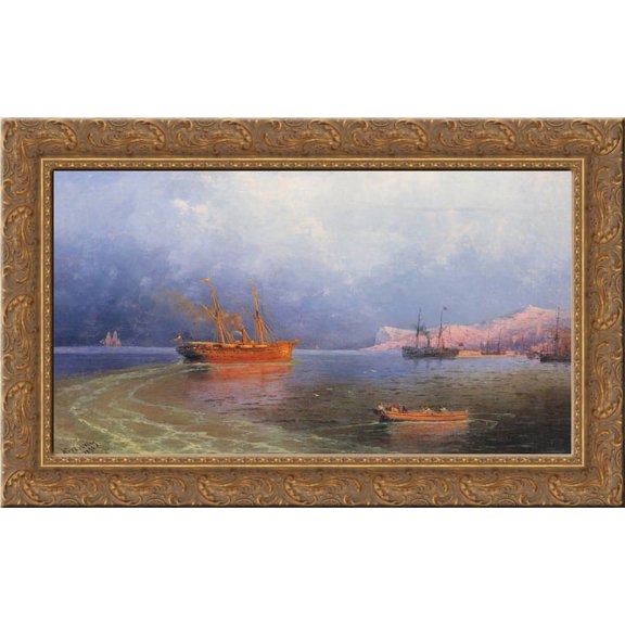 Near coast of Yalta 24x17 Gold Ornate Wood Framed Canvas Art by Aivazovsky, Ivan