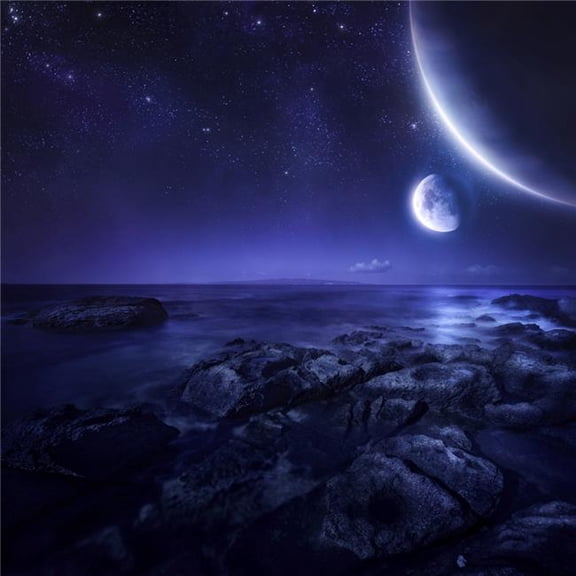 Nearby Planets Hover Over The Ocean On This World At Night Poster Print - 14 x 14