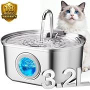 Neareal Stainless Steel Cat Water Fountain - 108 oz/3.2L Automatic Pet Drinking Fountain with Water Level Window, Silver