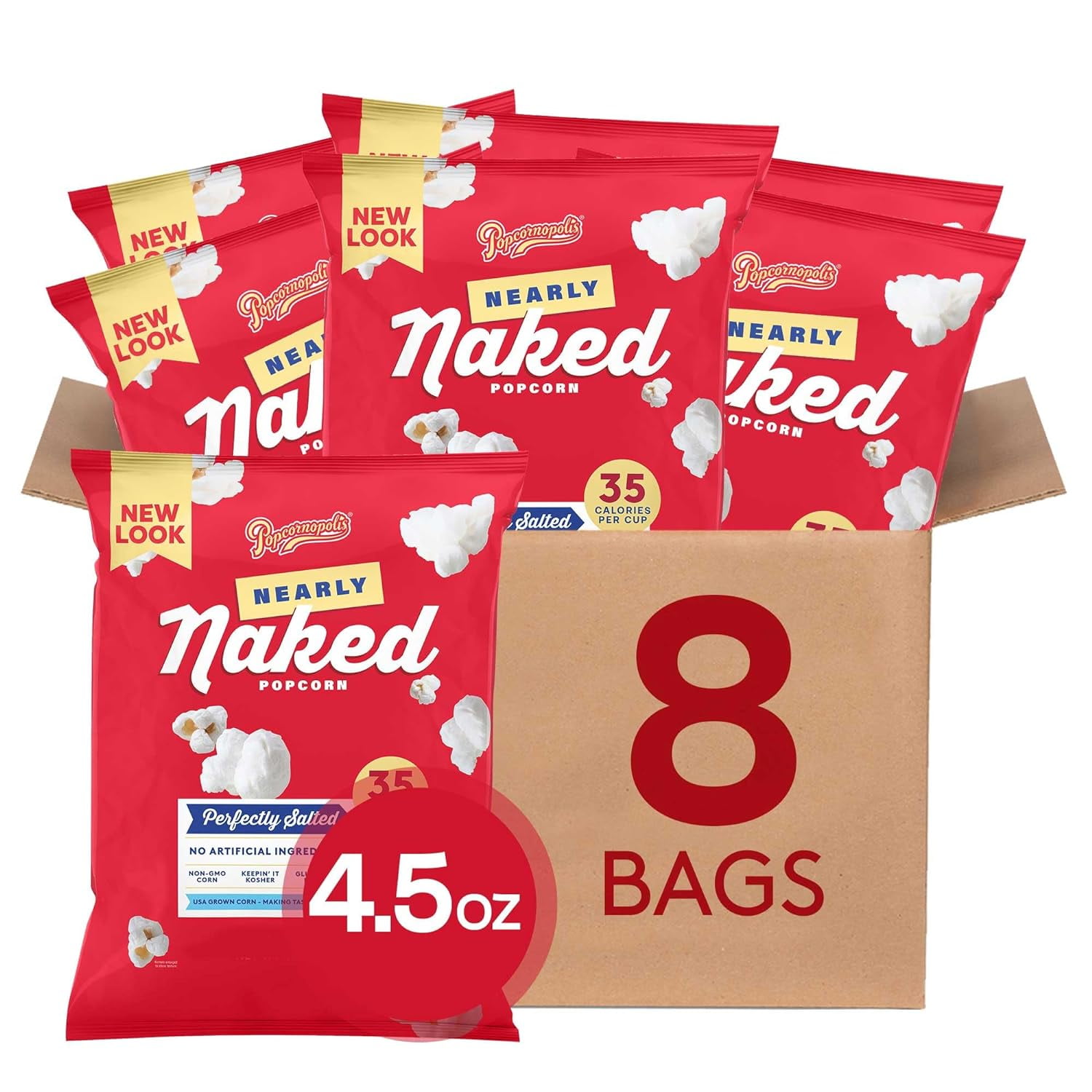 Nearly Naked Gourmet Popcorn, Popped Popcorn Snack Bags, 4.5 Ounce
