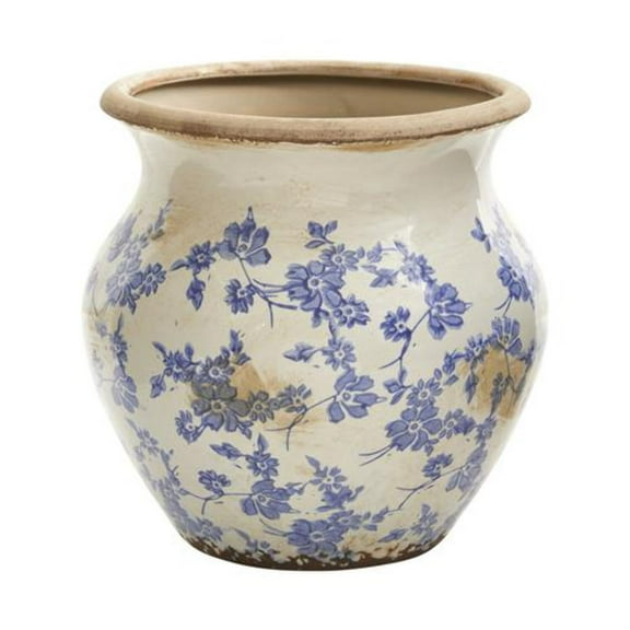 Nearly Natural 10.5in. Tuscan Ceramic Blue Scroll Urn Vase