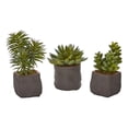 thumbnail image 1 of Nearly Natural 10” Artificial Succulent Trio in Unique Ceramic Planter (3 Count), 1 of 6