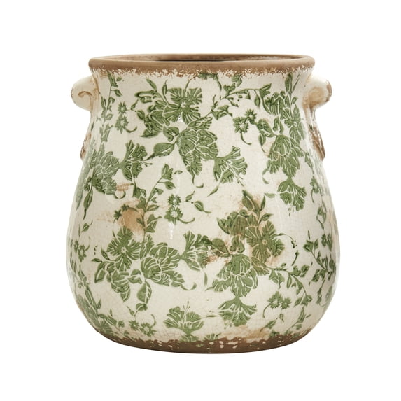 Nearly Natural 10" x 9.5" x 9.5" Tuscan Ceramic Green Scroll Planter
