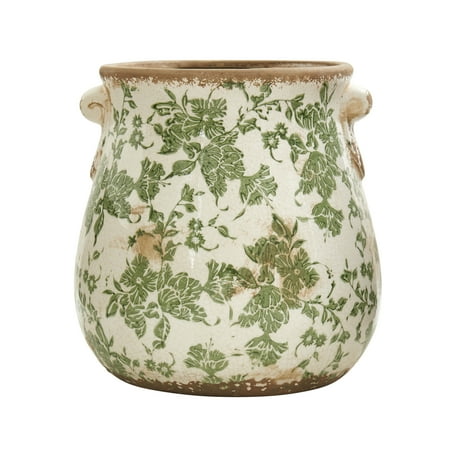 Nearly Natural 10" x 9.5" x 9.5" Tuscan Ceramic Green Scroll Planter