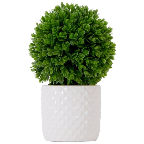 Nearly Natural 10in. Artificial Boxwood Topiary Plant with Decorative Planter, Green