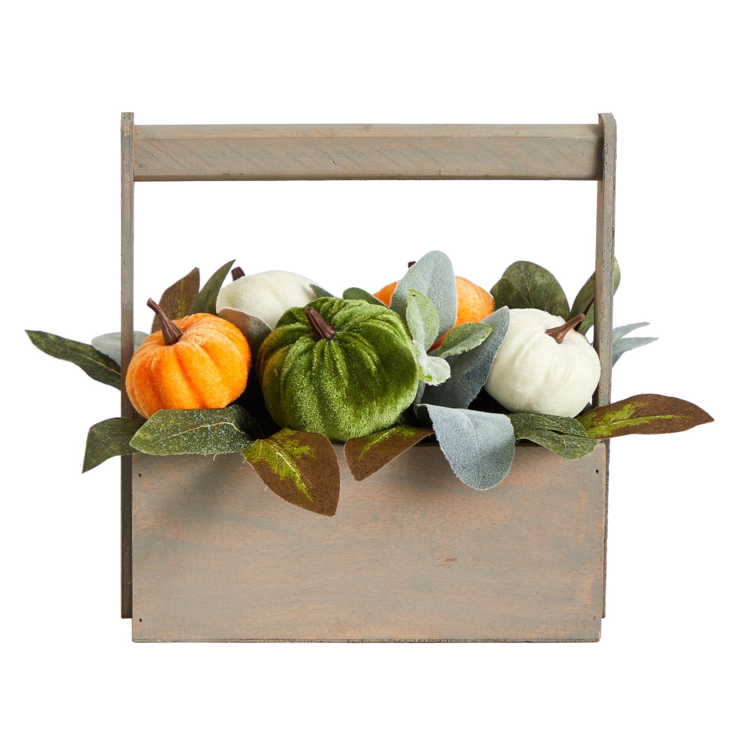 10-inch Multicolor Fall Pumpkin Arrangement in Rustic Wood Basket