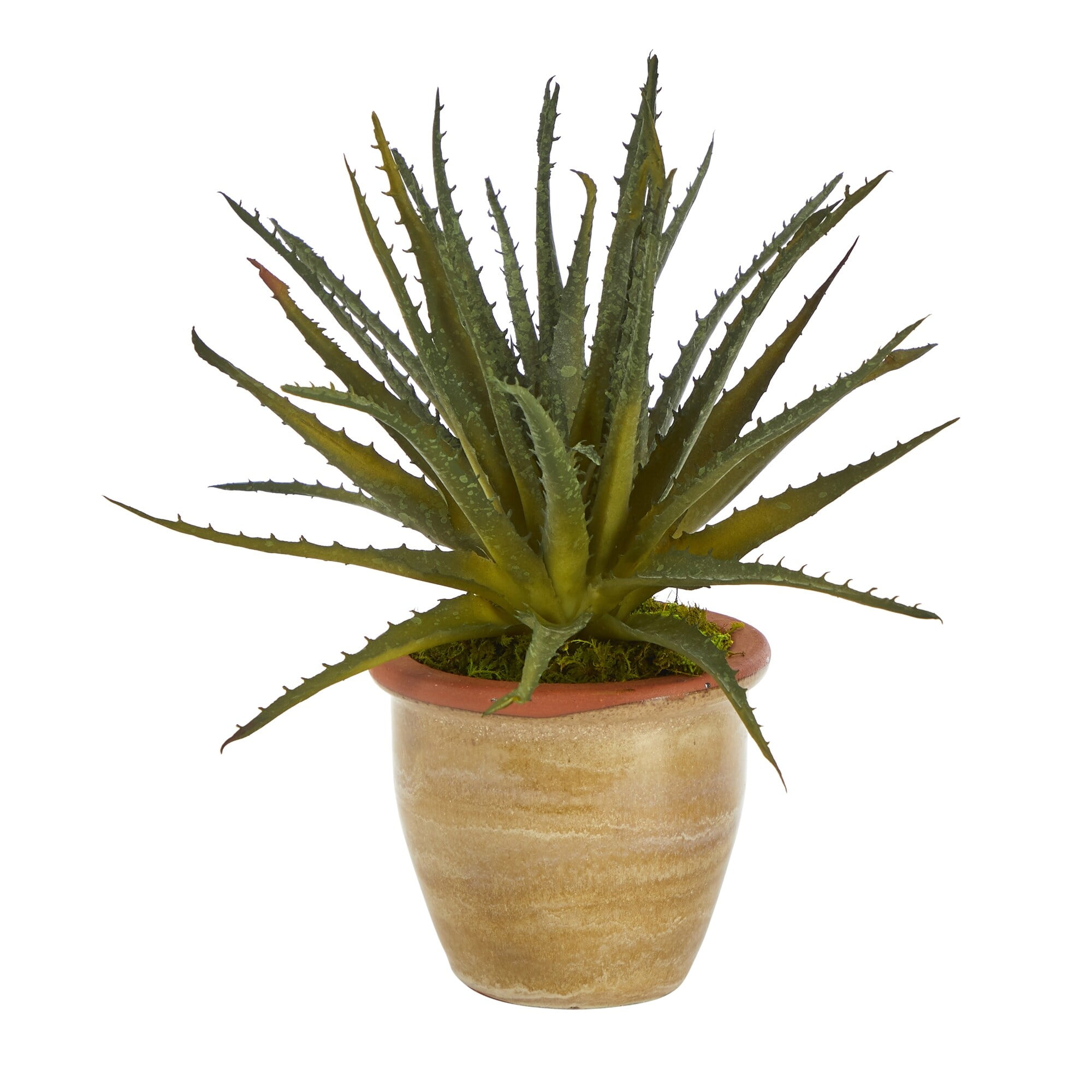 11" Green Aloe Artificial Plant in Beige Ceramic Planter