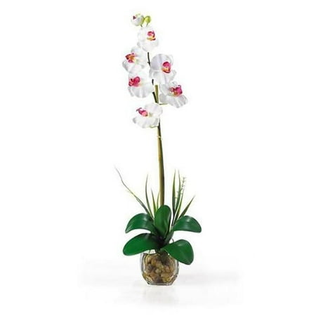Nearly Natural Single Phalaenopsis Liquid Illusion Silk Flower Arrangement in White