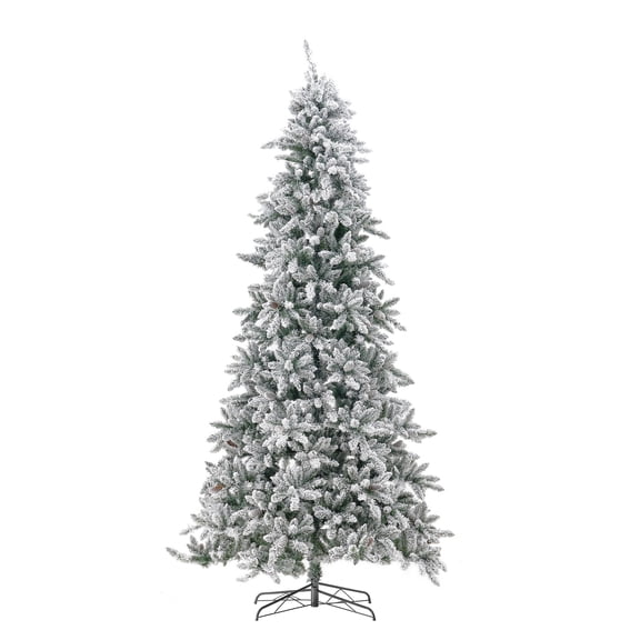 Nearly Natural 11ft. Flocked Livingston Fir Artificial Christmas Tree with Pine Cones, 950 Clear Warm LED Lights and 3016 Bendable Branches