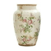 Nearly Natural 12.5" Tuscan Ceramic Floral Print Vase in White