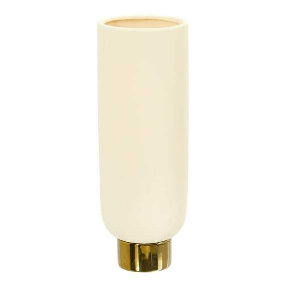 Nearly Natural 12.75" Traditional Elegance Ceramic Cylinder Vase with Gold Accents