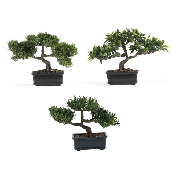 Nearly Natural 12" Bonsai Silk Plant Collection, 3pk