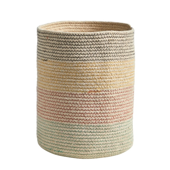 Nearly Natural 12" Handmade Natural Cotton Multicolored Woven Basket Planter