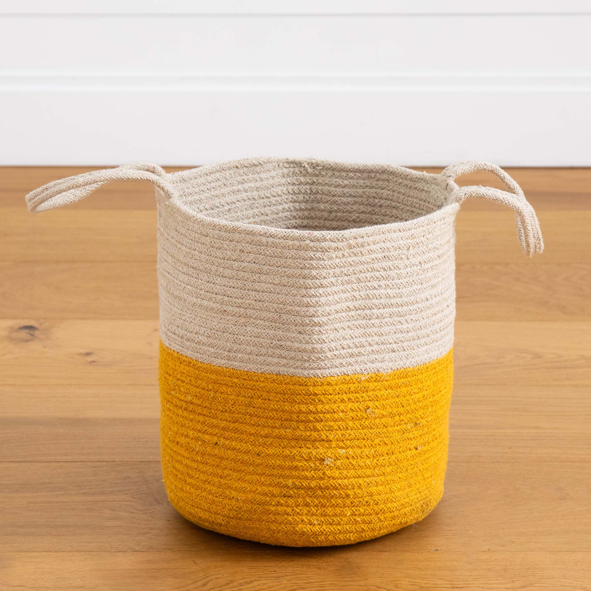 Nearly Natural 12" Handmade Natural Cotton Woven Basket Planter ...