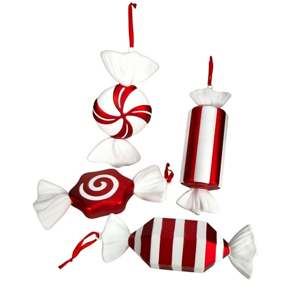 Nearly Natural 12" Holiday Assorted Polystyrene Christmas Jumbo Assorted Candy, Deluxe Shatterproof Ornament, 4 Count
