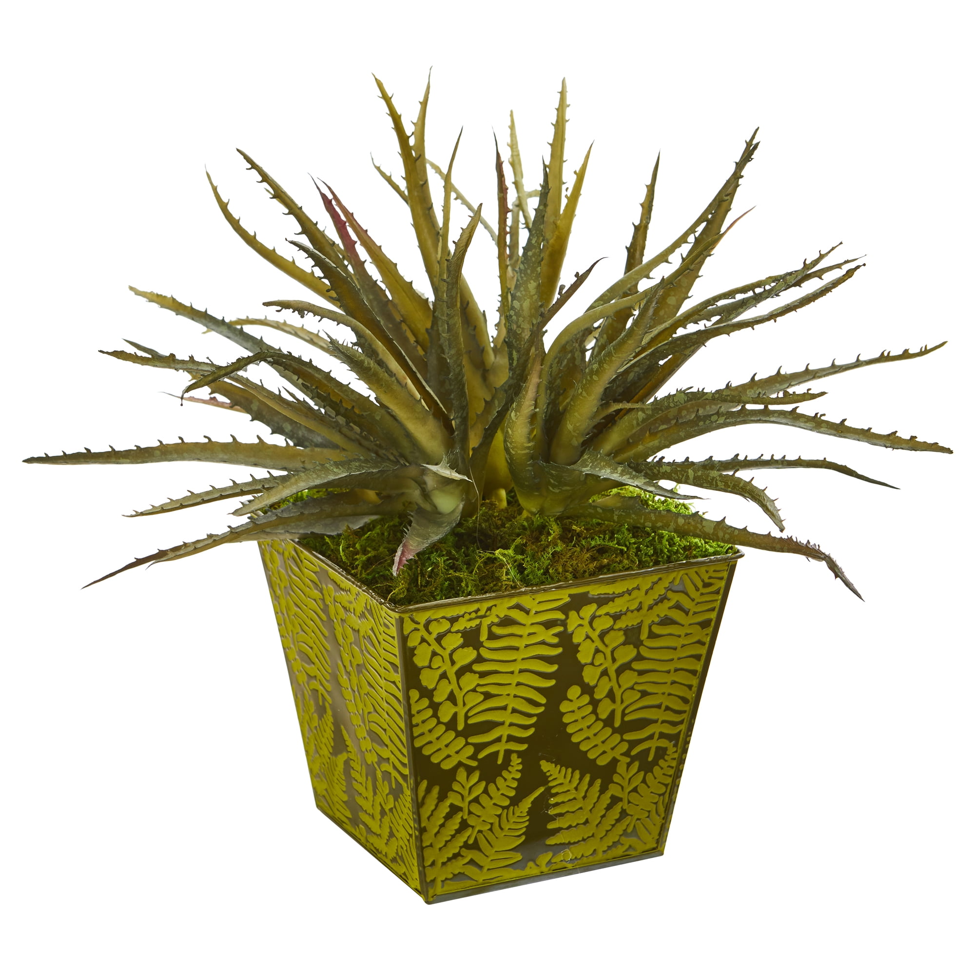 Nearly Natural 12in. Aloe Succulent Artificial Plant in Green Tin Planter