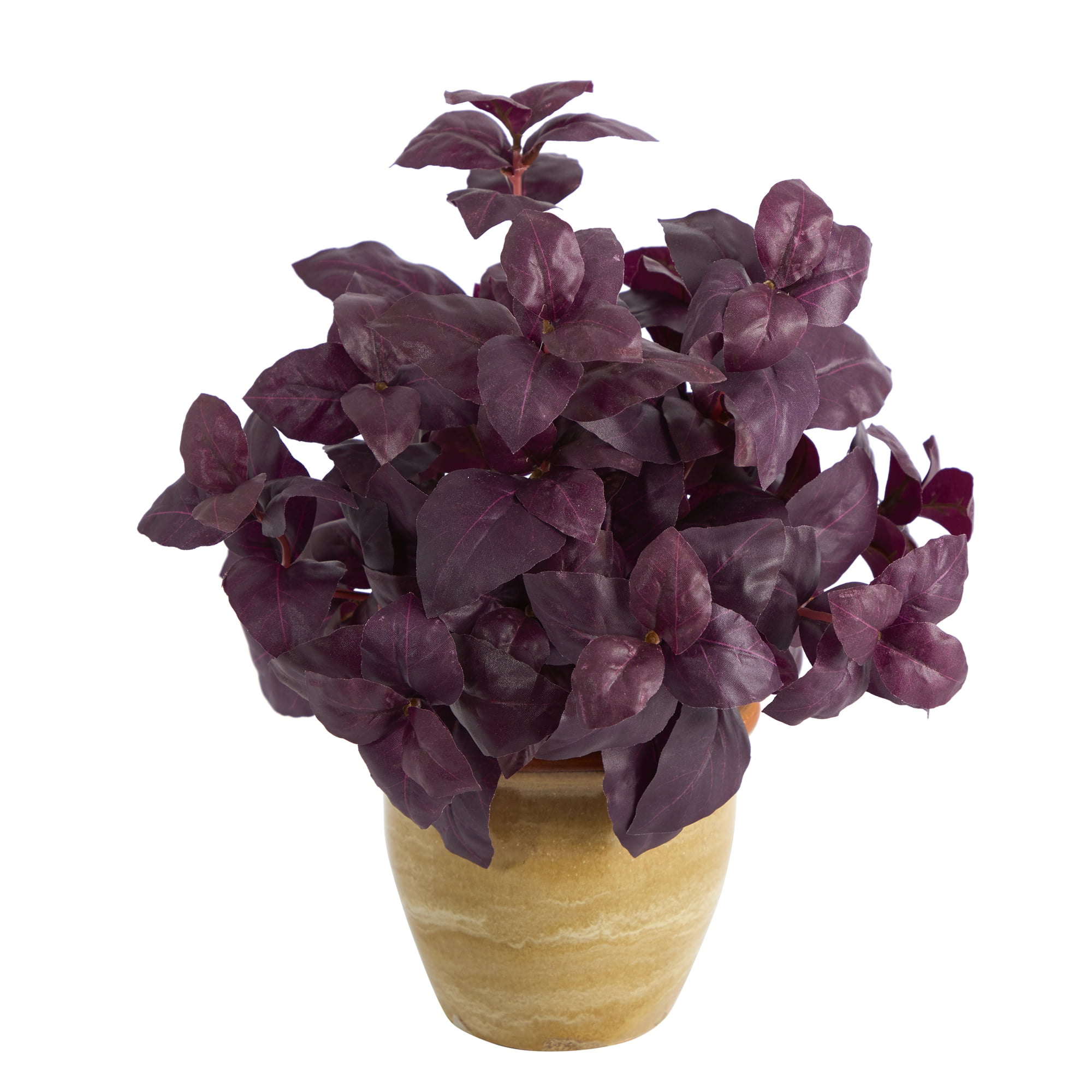 Nearly Natural 12in. Basil Artificial Plant in Ceramic Planter, Purple