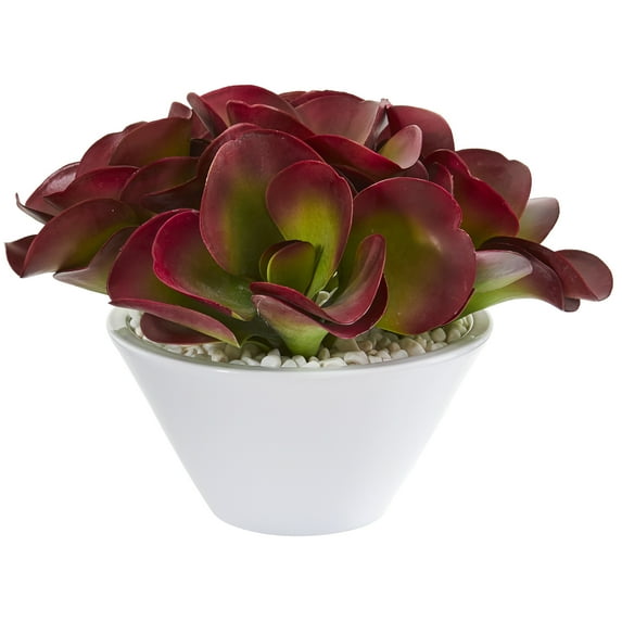 Nearly Natural 13in. Succulent Artificial Plant in White Bowl, Maroon