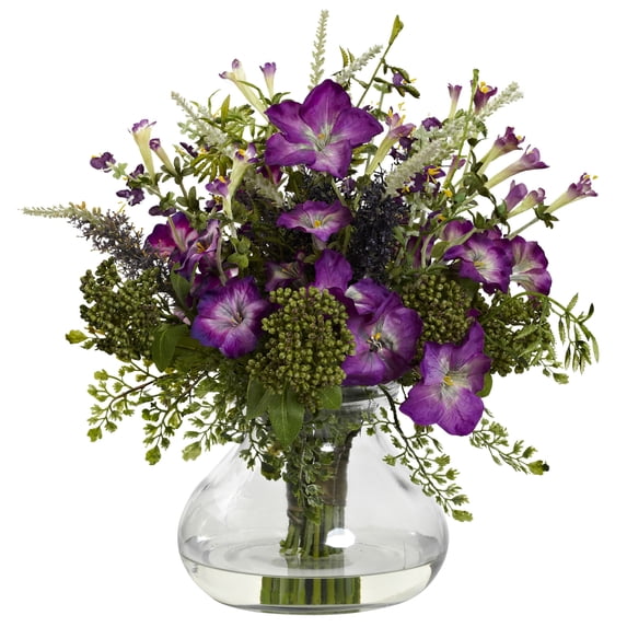 Nearly Natural 14.5" Artificial Mixed Purple Morning Glory Bouquet