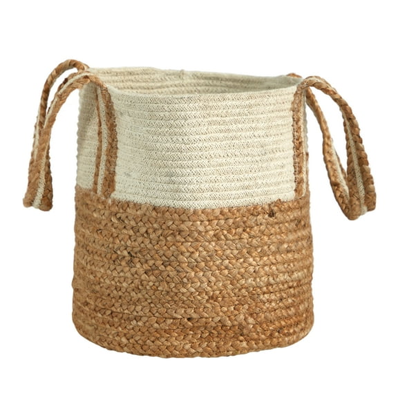 Nearly Natural 14" Boho Chic Basket Planter Natural Cotton and Jute with Handles