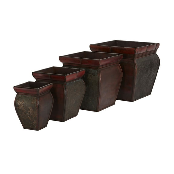 Nearly Natural 14" Brown Square Planters with Rim, Set of 4