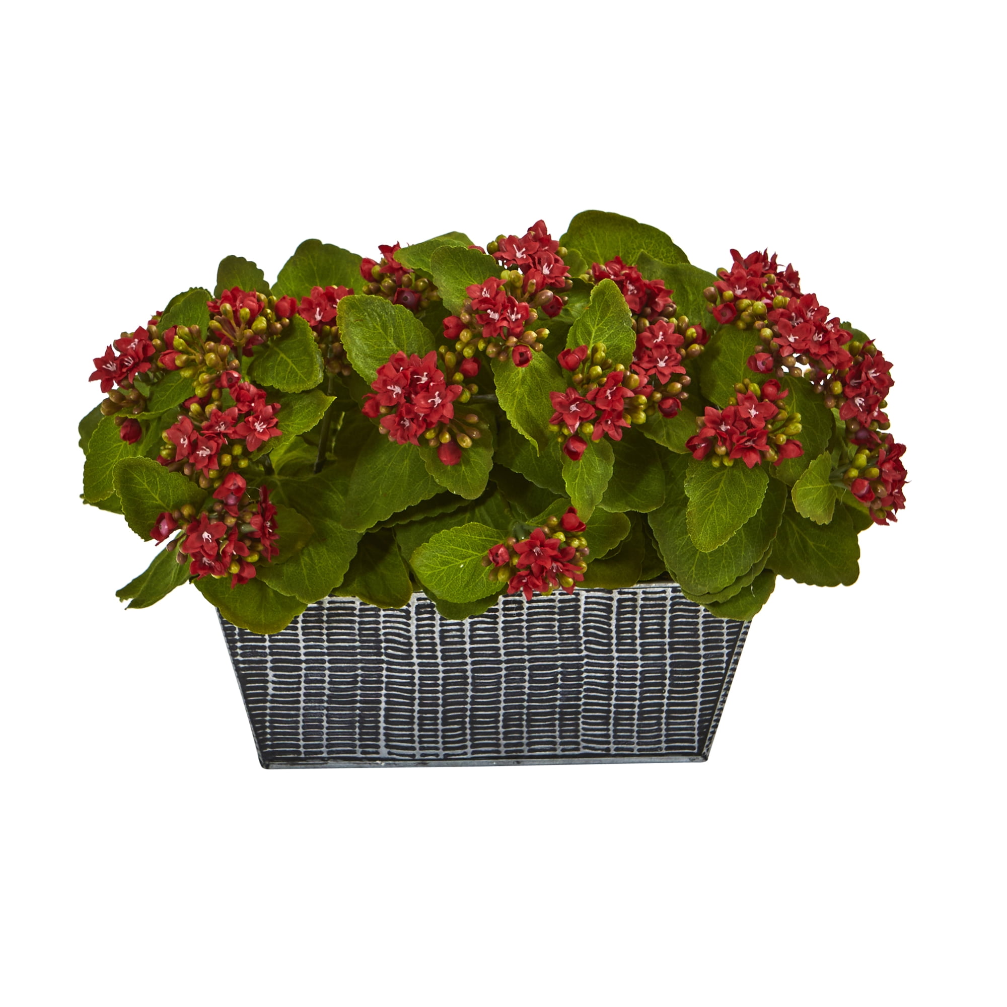 Nearly Natural 14" Plastic Kalanchoe Artificial Plant in Planter, Red