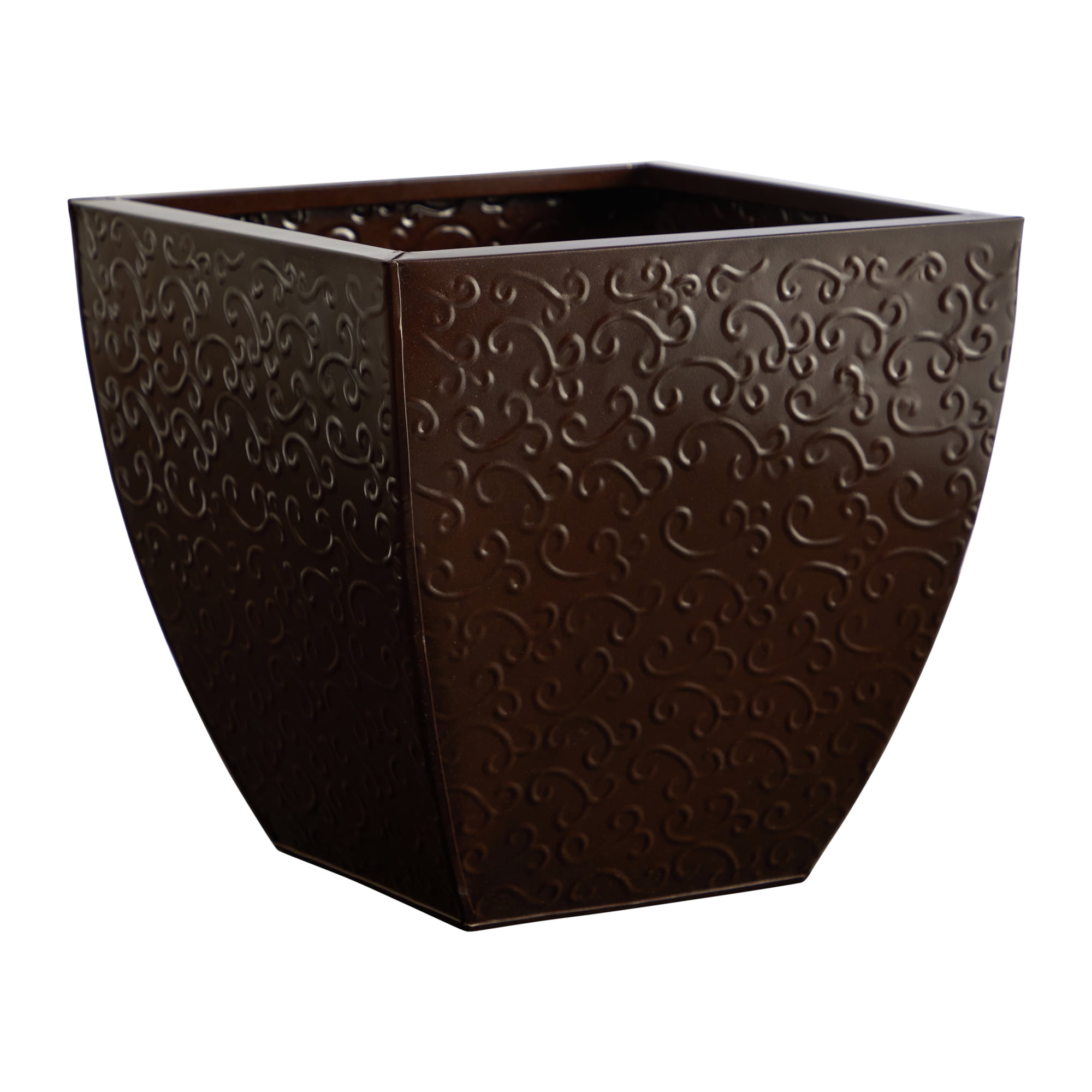 Nearly Natural 14" x 14" x 13.5" Rectangle Brown Metal Plant Planter