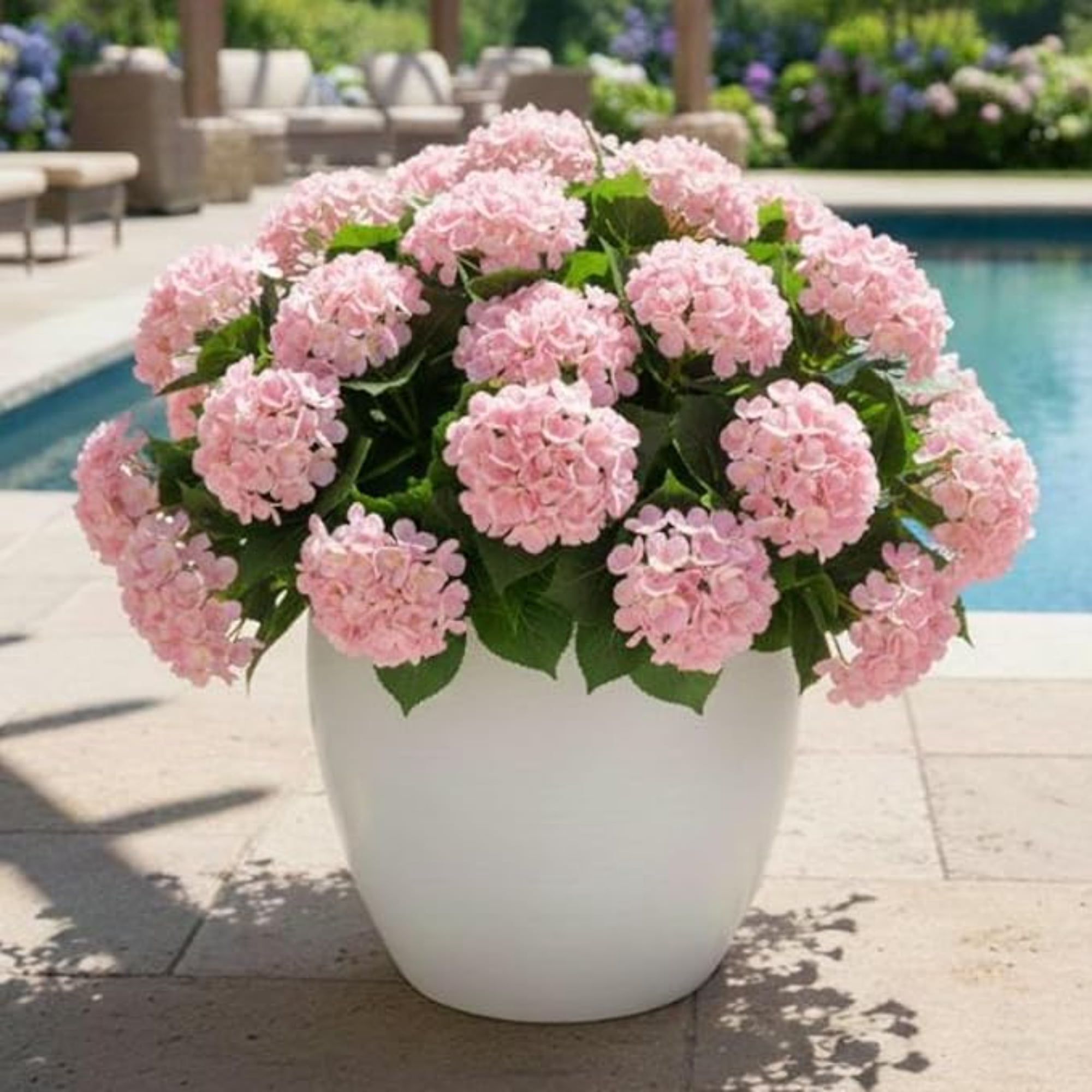 Nearly Natural UV-Resistant Artificial Hydrangea Outdoor Bush Plant - 14" - Pink - Set of 6