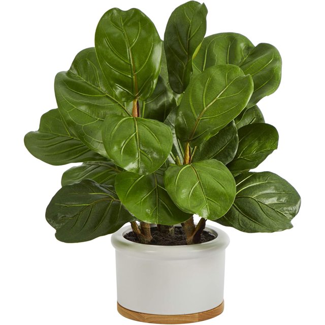Nearly Natural 15in. Fiddle Leaf Artificial Tree in White Planter