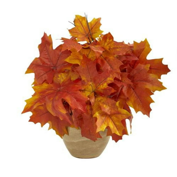 Nearly Natural 16" Autumn Maple Leaf Artificial Plant in Decorative Planter, Orange