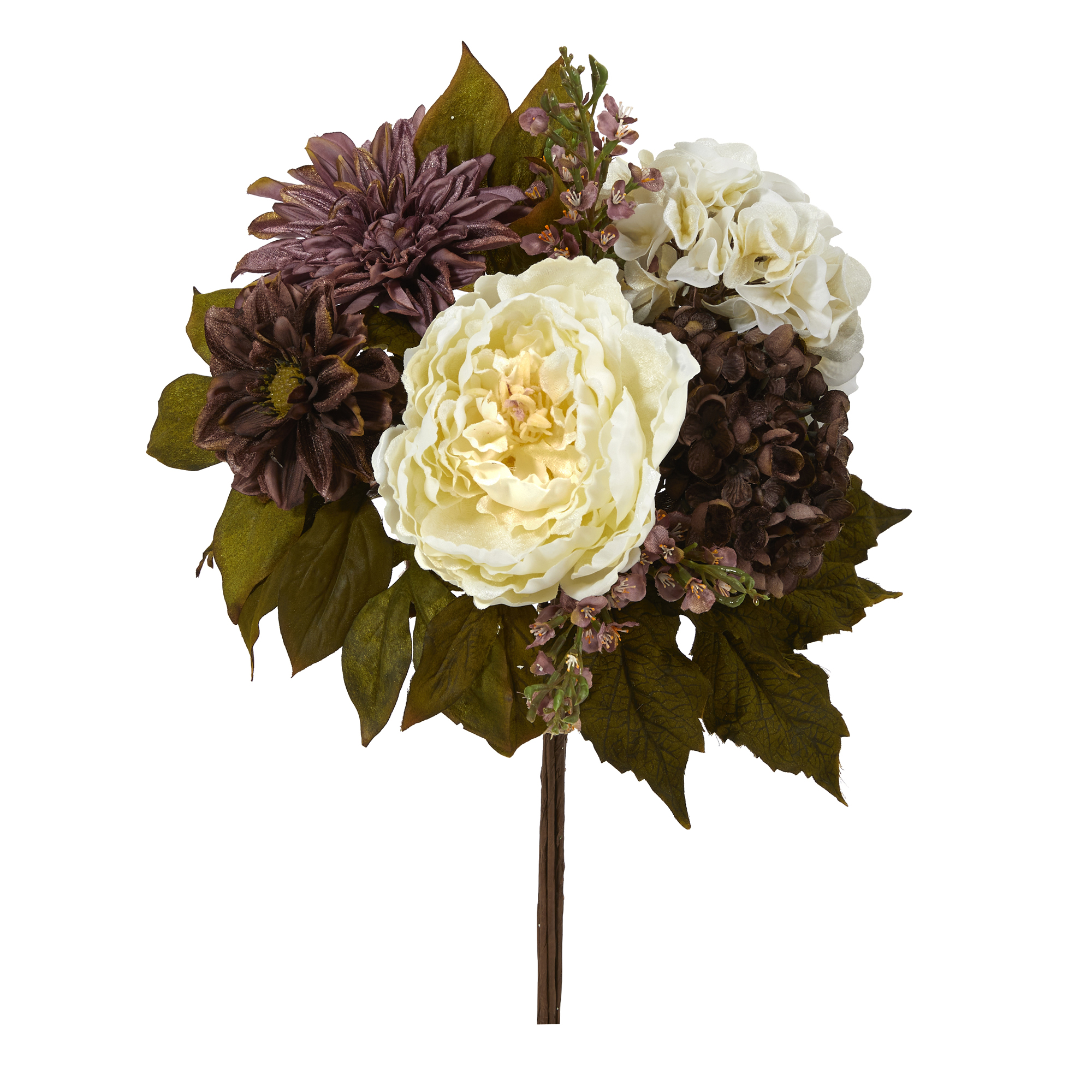 Nearly Natural 16" Peony, Hydrangea and Dahlia Artificial Flower Bouquet (Set of 2), Multicolor