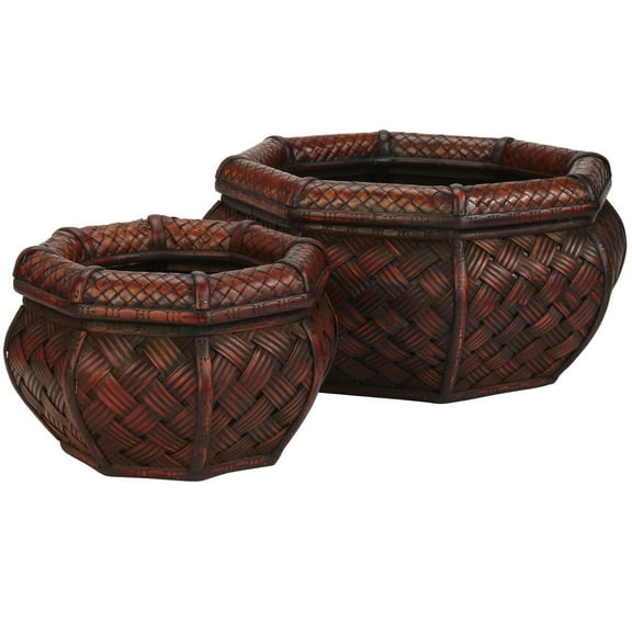 Nearly Natural 16" Rounded Octagon Brown Decorative Planters, Set of 2