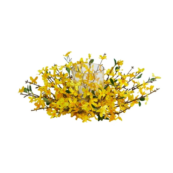 Nearly Natural 16" Yellow Forsythia Artificial Flower Candelabrum